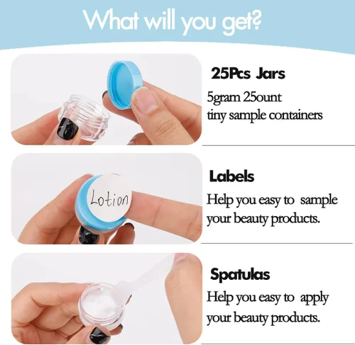 Vista 55 de Envases de muestra de 5 gramos con tapas, 25 unidades Envases de muestra de 5 ml, envases cosméticos vacíos con tapas, envases de viaje pequeños