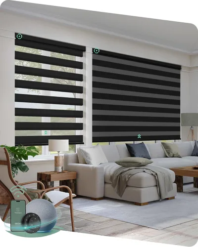 Vista 24 de Yoolax Persianas motorizadas de cebra compatibles con Alexa, persianas inteligentes de doble capa con control de luz de privacidad, persianas