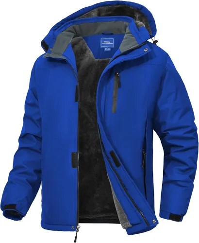 Vista 7 de Chaqueta de esquí para hombre, impermeable, con forro de vellón, abrigo de nieve cálido, cortavientos, con capucha, para el invierno