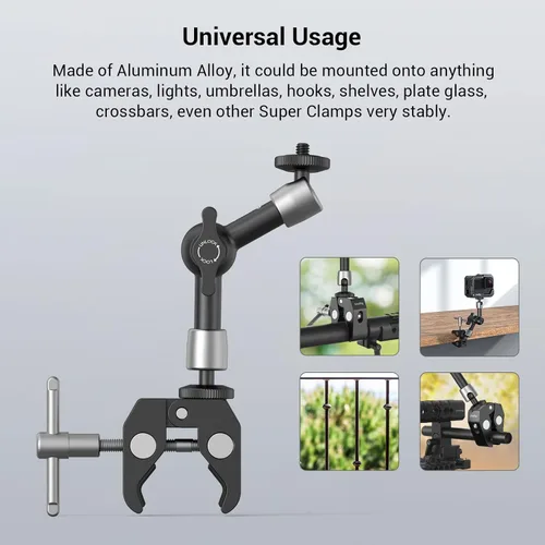 Vista 6 de SMALLRIG Super Clamp con rosca de 1/4 y 3/8 pulgadas y brazo mágico articulado de potencia de fricción ajustable de 5.8 pulgadas con tornillo