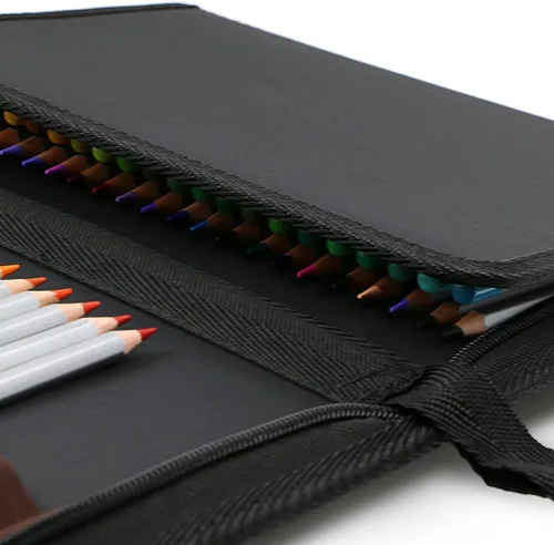 Vista 7 de BTSKY estuche de lienzo portátil con cierre, colorido, para lápices, capacidad para 72 lápices. súper largo, para lápices acuarela, Negro nuevo