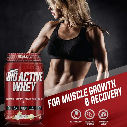 Vista 2 de iSatori Bio-Active Whey Protein Powder - Vanilla Swirl (30 Servings) & iSatori Classic Blender Bottle (Clear Bottle with Red Top)