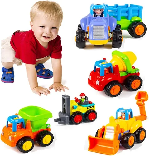Juego de tractor, excavadora, camión mezclador y volcador de fricción Push and Go de Huile, para bebés y niños
