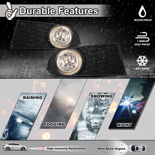 Vista 3 de Juego de luces antiniebla para Dodge Journey 2010-2020 con bombilla + cubierta de bisel negro, montaje de lámparas antiniebla de conducción