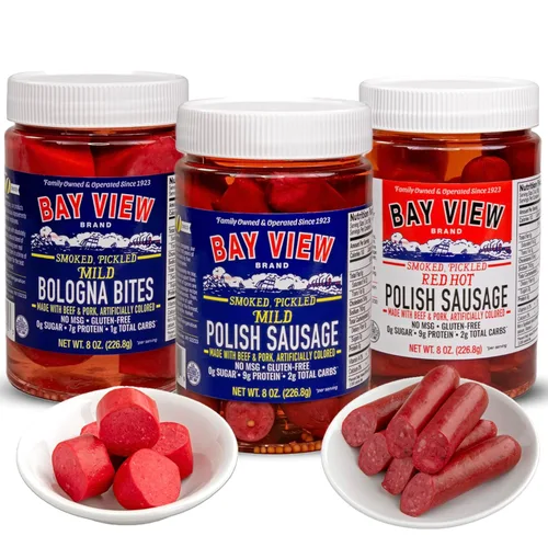 Vista 11 de Bay View - Salchicha polaca ahumada en escabeche, sin MSG, sin gluten, sin soja, 0g de azúcar, 7g de proteína, ahumada con madera dura, delicioso