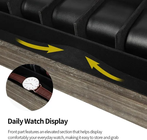 Vista 5 de J JACKCUBE DESIGN MK605B - Caja de reloj de madera rústica con ranura de 7 compartimentos, organizador de exhibición de joyas para hombres, estuche