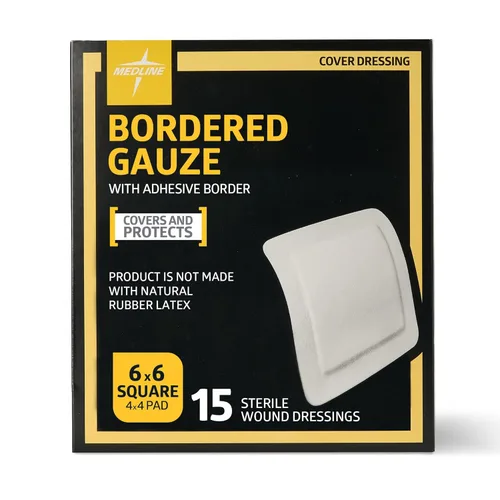 Medline Gasa con bordes, 6" x 6" adhesivo isla herida apósito, estéril, 15 unidades