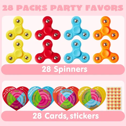 Vista 2 de JOYIN Paquete de 28 tarjetas para el día de San Valentín con Fidget Spinner, juguete para aliviar el estrés y la ansiedad con tarjetas para el día