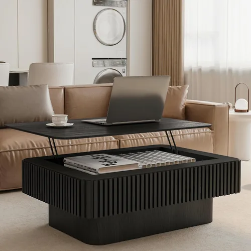 Vista 22 de Mesa de centro cuadrada de 31.5 pulgadas con tapa elevable y almacenamiento, mesas de centro modernas acanaladas con tapa elevable, mesa central