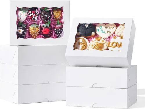 Vista 12 de 20 piezas Cajas de panadería de 8x5x2 pulgadas con ventana Cajas de galletas Cajas de golosinas Embalaje de panadería para postres Donuts, Muffins