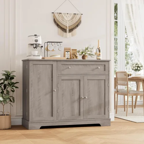 Vista 4 de HOSTACK Gabinete Buffet con Almacenamiento, Aparador Buffet Moderno con Puertas, Gabinete de Almacenamiento de Cocina Barra de Café de Madera