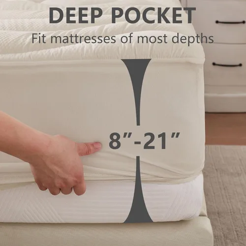 Vista 6 de Protector de colchón tamaño King, impermeable, suave, refrescante, sin ruido, a prueba de orina, transpirable, acolchado, con bolsillo profundo