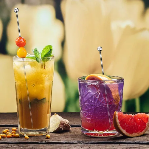 Vista 4 de 20 palillos de cóctel para bebidas, palillos de dientes de cóctel de acero inoxidable largos, brochetas de cóctel reutilizables, palillos de martini