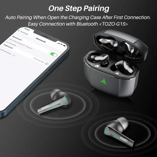 Vista 7 de TOZO G1S Auriculares inalámbricos para juegos Bluetooth 5.3 de alta sensibilidad con micrófono luz de respiración y 45 ms de baja latencia de larga