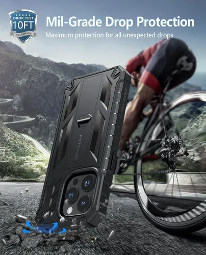 Vista 5 de FNTCASE Funda para iPhone 14-Pro: Fundas para iPhone 13 Pro Funda de protección de grado militar a prueba de caídas con soporte TPU resistente