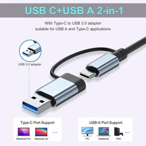Vista 5 de VIENON Hub USB C y USB de aluminio 7 en 1 con USB 3.0, puertos USB-C para PC/portátiles/MacBook Pro/Air/iMac/iPad y más dispositivos