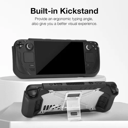Vista 2 de MOSISO Funda compatible con Steam Deck, cubierta de TPU con correa para el hombro y soporte, cubierta protectora rígida resistente resistente