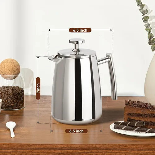 Vista 3 de Secura Cafetera de prensa francesa, 17 onzas, prensa de café aislada de acero inoxidable 304 con pantalla adicional