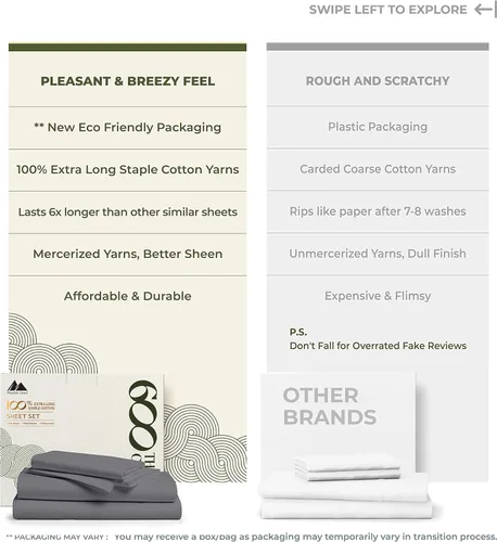 Vista 52 de Mayfair Linen Juego de sábanas de 100% algodón egipcio, tamaño individual (paquete de 2) – Sábanas de lujo blancas de 600 hilos, tamaño individual