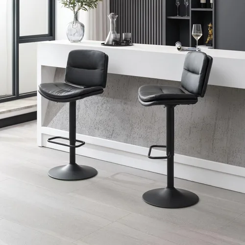Vista 33 de Juego de 3 taburetes de bar giratorios tapizados de doble capa con respaldo, taburete de bar ajustable de 24 a 32 pulgadas, taburetes de bar de piel