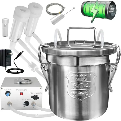 Vista 9 de Máquina de ordeño de vaca de 12L, bomba de vacío pulsante ajustable de velocidad recargable, cubo de leche de acero inoxidable 304 con válvula