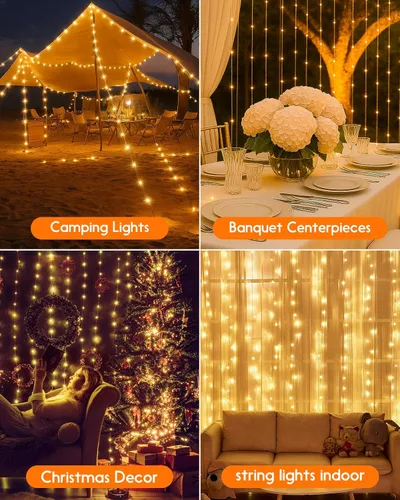 Vista 8 de Anpro Luces de Cadena para Exteriores e Interiores: 66 Pies 200 LED Luces de Cadena Recargables para Exteriores, Recogida Rápida, Luces de Camping