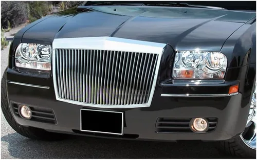 Vista 5 de Parrilla frontal vertical ABS compatible con Chrysler 300 300C 2005-2010, parrilla frontal vertical negra o cromada, estilo Phantom, 2006 2007 2008