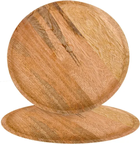 Vista 14 de Alpha Living Home Bajos redondos de madera de 13 pulgadas, juego de 2, vajilla hecha a mano para servir, aperitivos, ensalada, decoración de mesa