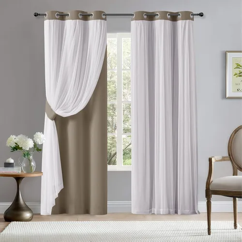 Vista 29 de BONZER Cortinas opacas con superposición transparente, mezcla y combina paneles de ventana de doble capa con aislamiento térmico para sala de estar