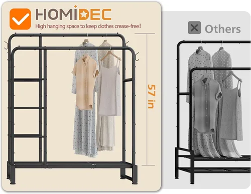Vista 8 de Perchero de doble barra con estantes de almacenamiento de 4 niveles, perchero para colgar ropa, organizador multifuncional de ropa resistente