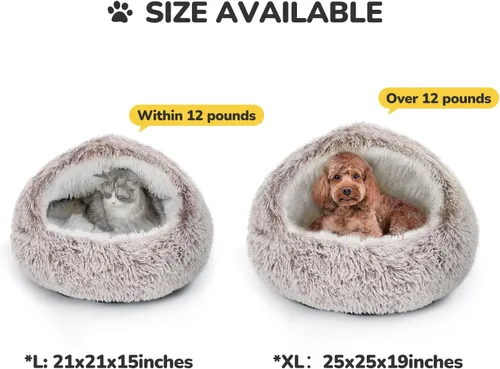 Vista 6 de CATISM Cama de felpa con capucha para gatos, nido relajante, cueva autocalentable, cómoda cápsula para gatos de interior o perros pequeños, cala