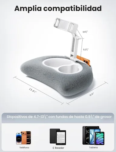 Vista 6 de Lamicall Soporte de almohada para tablet Kindle – [Brazo ajustable de 360°] [Suave y lavable] Soporte para iPad de regazo para iPad, accesorios