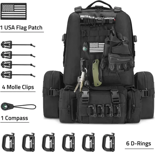 Vista 2 de CVLIFE Mochila militar grande táctica del ejército 60L Bugout Survival Molle bolsa con anillo en D Molle clips accesorios, Negro -, Moderno