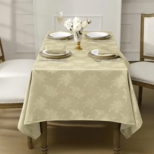 Vista 7 de Romanstile Mantel rectangular de jacquard, resistente al agua, elegante, con patrón floral de rosa damasco, mantel decorativo de poliéster lavable