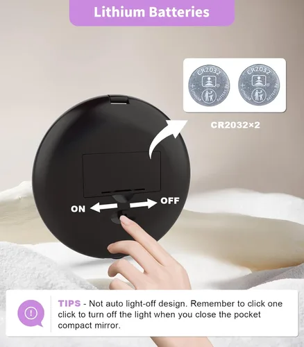 Vista 6 de WOBSION Espejo compacto de viaje, espejo de maquillaje LED portátil 1x/10x con aumento, espejo de bolsillo de 2 caras de mano, espejo pequeño