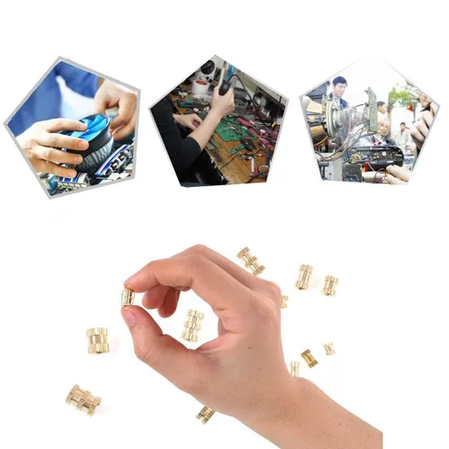 Vista 5 de MroMax Tuercas de inserción moleteadas M2, latón M2x3x3.0.079 in, tuercas de inserción roscadas métricas a través de roscado prensado en agujeros