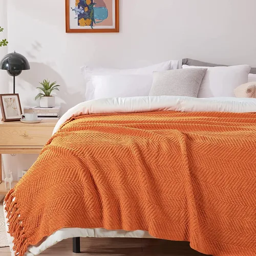 Vista 28 de Manta para sofá, funda de sofá suave de punto texturizado, manta de tweed con borlas de flecos para decoración del hogar, cama, sofá, silla, 50 x 60