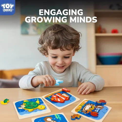 Vista 5 de TOY Life Rompecabezas de madera para niños pequeños de 2 a 4 años, rompecabezas de animales marinos para niños pequeños de 1 a 3, rompecabezas