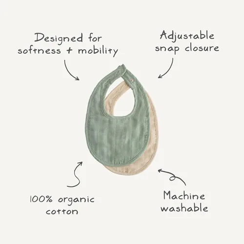 Vista 2 de mushie Babero de muselina para bebé, algodón suave para goteos, babas y alimentaciones infantiles, ajuste ajustable, paquete de 2