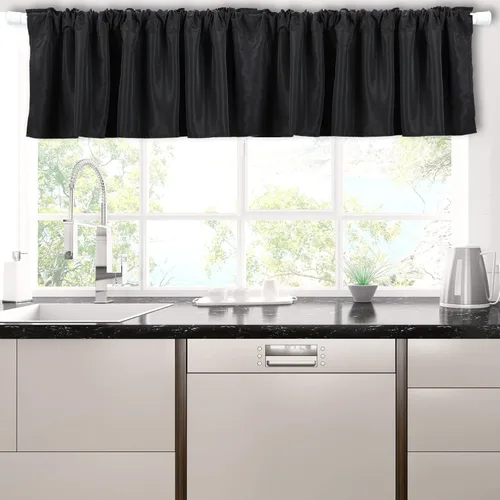 Vista 7 de 6 cortinas opacas para ventana, cenefas de tela opaca negra para ventanas, cortinas de sótano, cenefa con bolsillo para barra, cenefas de ventana