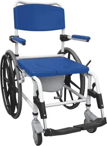 Vista 4 de Drive Medical NRS185007 Silla de ducha de aluminio con cuatro ruedas de bloqueo trasero, azul