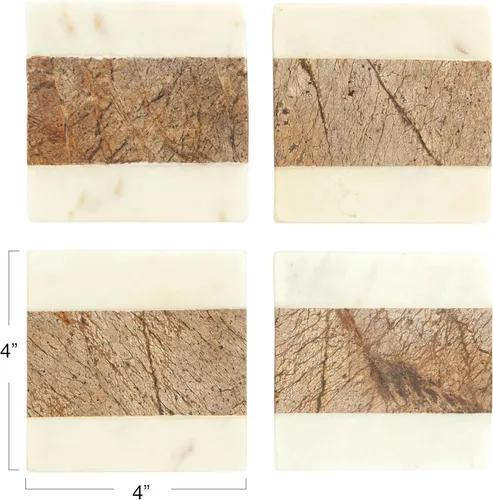 Vista 2 de Creative Co-Op Posavasos cuadrados de mármol con cuerda de yute, marrón (juego de 4 piezas)