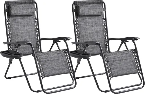 Vista 21 de Juego de 2 Sillas Zero Gravity de Gran Tamaño Acolchadas Reclinables con Reposacabezas Ajustable y Portavasos - Silla de Salón Plegable Oxford 600D