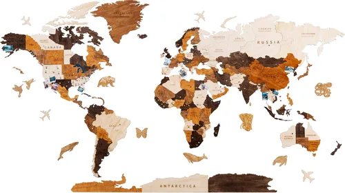 Vista 9 de HYPERI Decoración de pared de mapa del mundo de madera 3D multicapa, decoración de pared de arte de madera, mapa mundi para pared, mapas del mundo