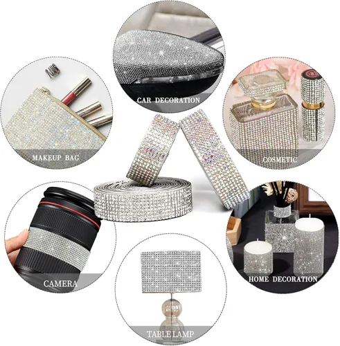 Vista 6 de 4 Rollos de Cinta Autoadhesiva de Diamantes de Imitación de Cristal, Cinta de Diamantes Bling con Adhesivos de 2 mm para Manualidades, Boda, AB