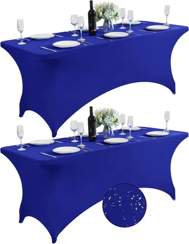 Vista 44 de SuperO - Paquete de 2 manteles de elastano impermeables para mesas de 6 pies, mantel elástico universal ajustable para fiestas, banquetes, bodas