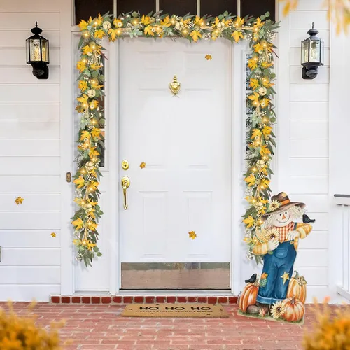 Vista 8 de Guirnalda de 6 pies de otoño para repisa, decoraciones de otoño para el hogar, porche de otoño, guirnaldas de hojas de arce de otoño