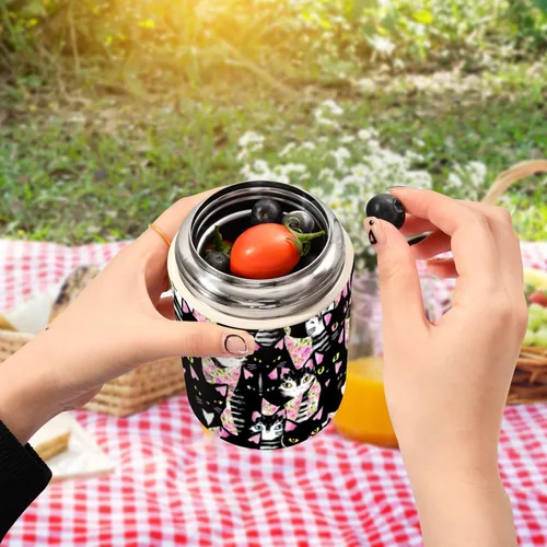 Vista 5 de MCHIVER Cute Cats - Tarro de comida con cuchara de acero inoxidable aislado al vacío, termo de 17 onzas para comida caliente