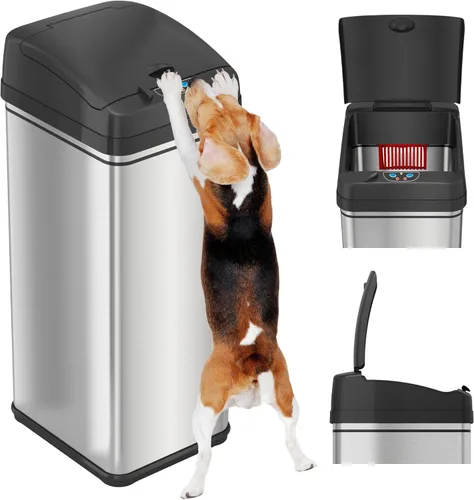 Vista 15 de iTouchless Bote de basura de cocina con sensor sin contacto de 16 galones y cubo de reciclaje con ruedas, 60 litros de acero inoxidable con doble