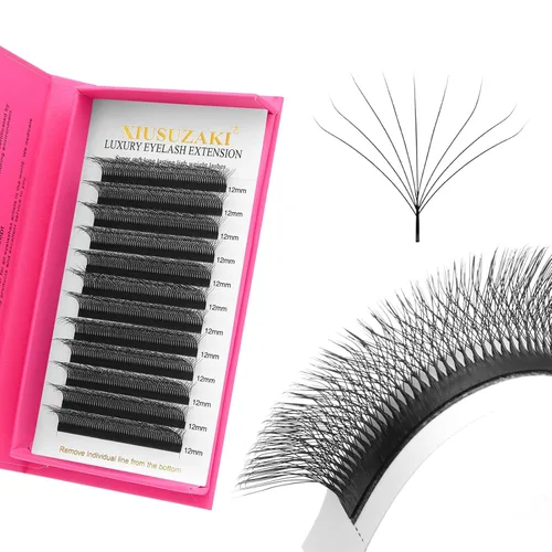 Vista 58 de Extensiones de pestañas marrones 4D en forma de W, Extensiones de pestañas de 0.07 mm de grosor, rizado D, 8 mm, Extensiones de pestañas